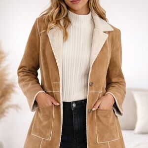 CAbi Style 932 Faux Suede Shearling Jacket Camel Tan XS